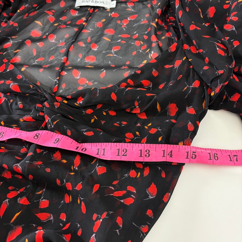 Rat & Boa Magnolia Maxi Dress Black Red Floral Puff Sleeve V-Neck Size S - Picture 7 of 11